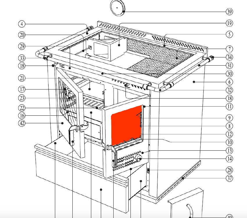 Wamsler K134F/A Glasruit binnen Verbrandingskamerdeur